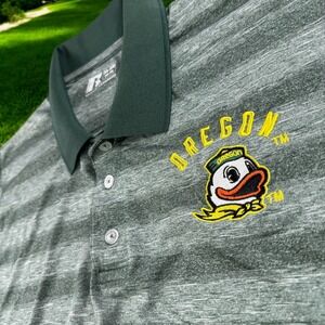 Oregon University Ducks Polo Shirt Men XL Mascot Golf Football Russell Striped